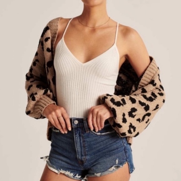 Abercrombie & Fitch Cheetah Leopard Print Chunky Knit Open Cardigan Size S - Picture 9 of 13